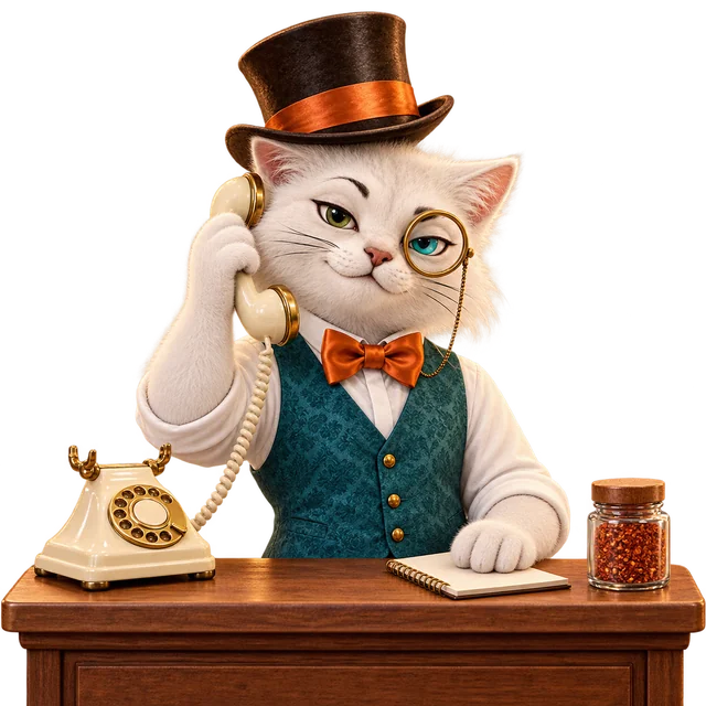 Sir Neko atendiendo el teléfono
