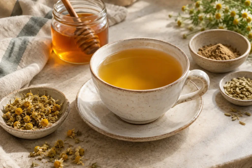 Infusión de Manzanilla con Aloe del Cabo: Un Remedio Suave para Tu Digestión — sugerencia de presentación
