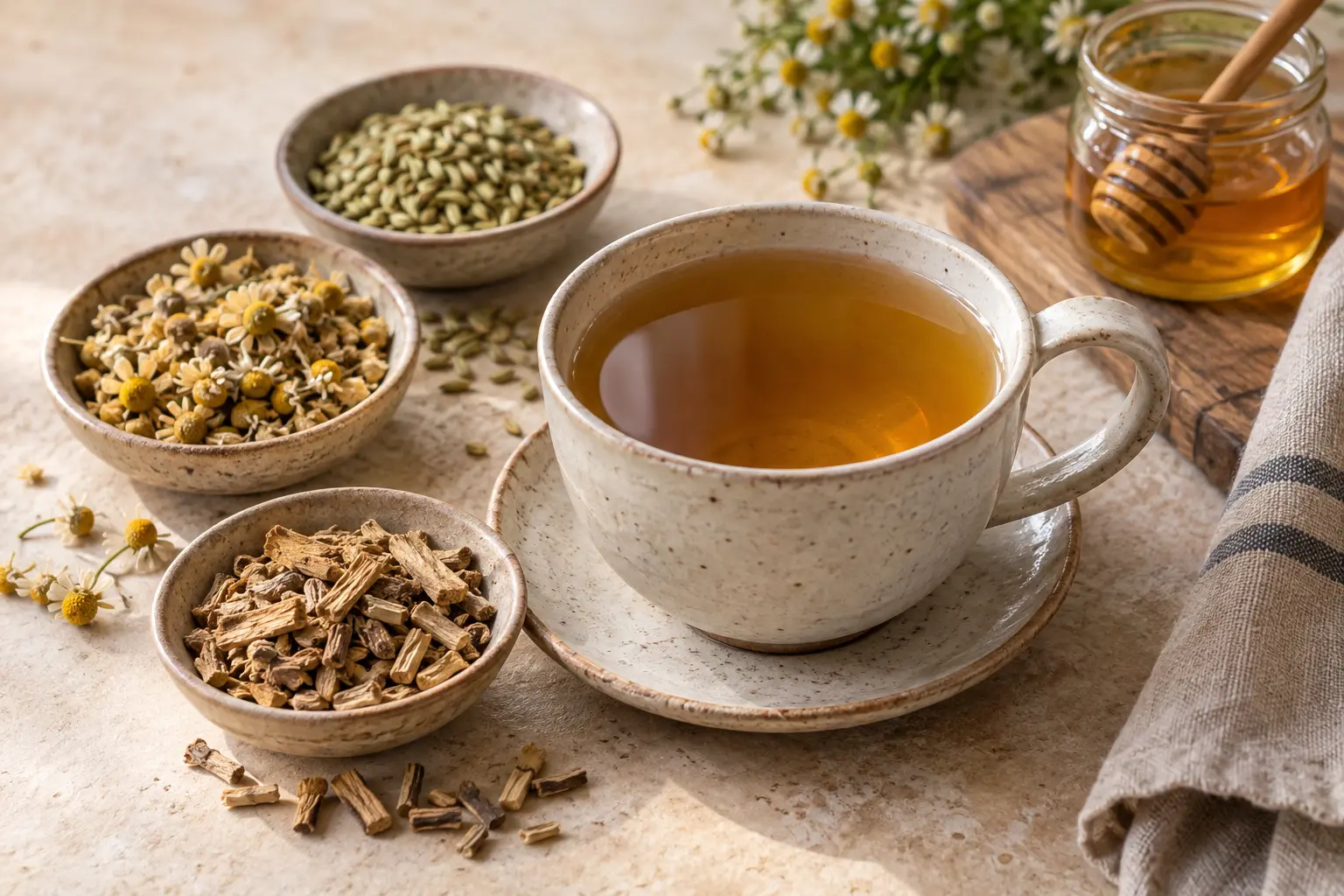 Infusión Digestiva con Regaliz, Hinojo y Manzanilla: Dulzura Natural para tu Estómago — sugerencia de presentación
