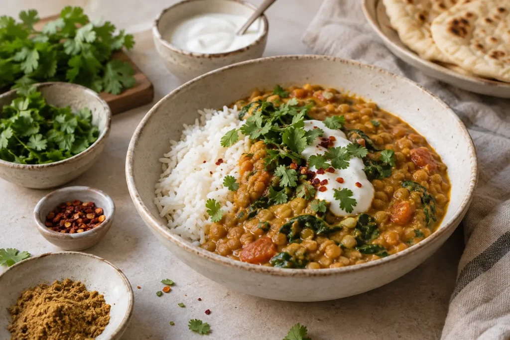 Curry Cremoso de Lentejas con Fenogreco — sugerencia de presentación