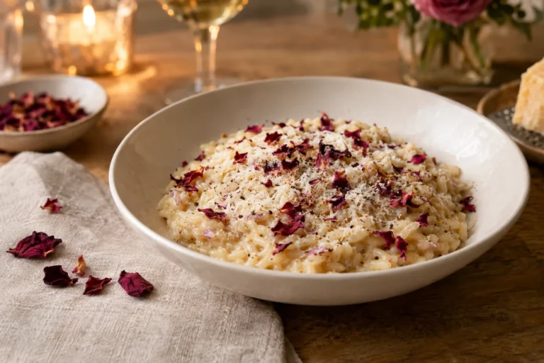 Risotto de rosas con parmesano