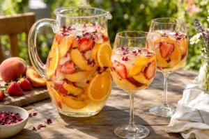 🧊 Sangría blanca con rosas y frutas de estación: para el verano