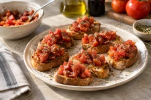 Bruschetta mediterránea con tomate y adobo