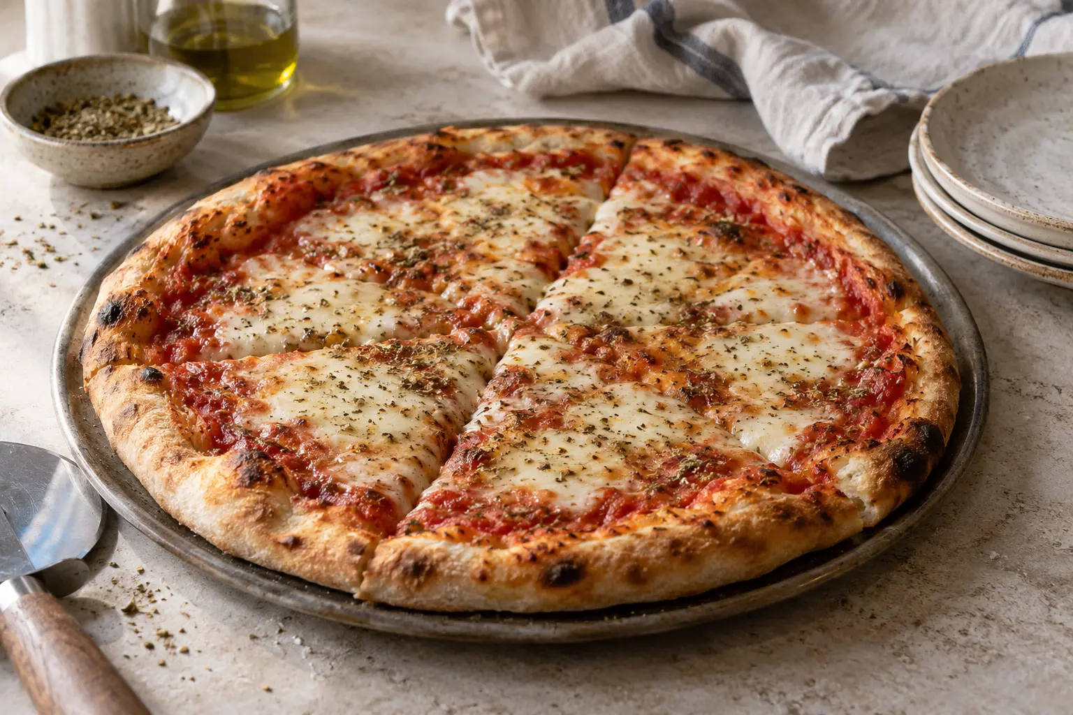 Pizza casera clásica con adobo — sugerencia de presentación