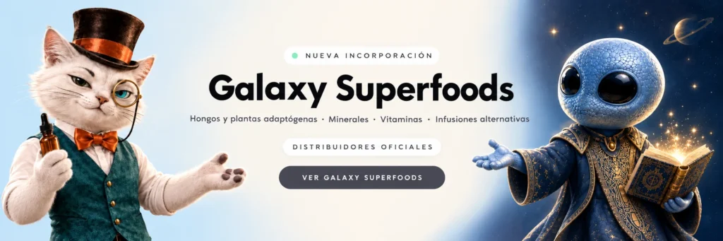 Galaxy Superfoods, distribuidores oficiales: hongos y plantas adaptógenas, minerales, vitaminas e infusiones alternativas.