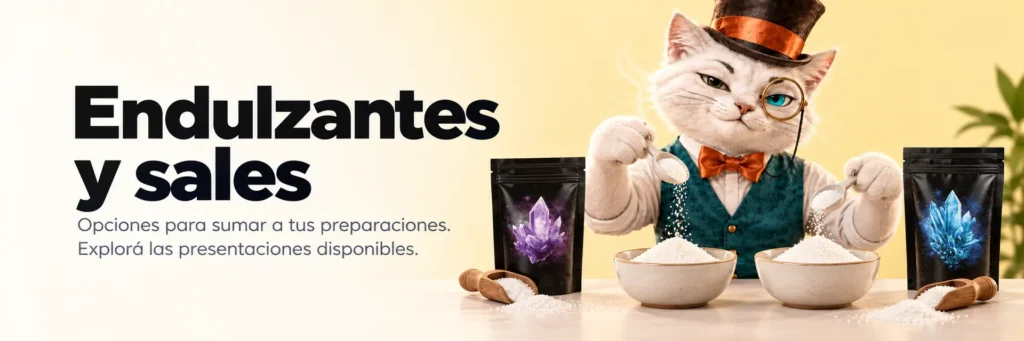 Endulzantes y sales. Opciones para sumar a tus preparaciones. Explorá las presentaciones disponibles.