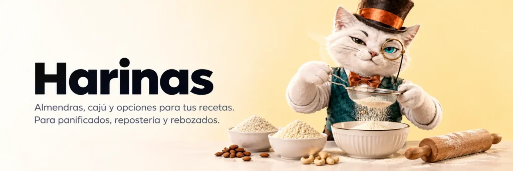 Harinas. Almendras, cajú y opciones para tus recetas. Para panificados, repostería y rebozados.