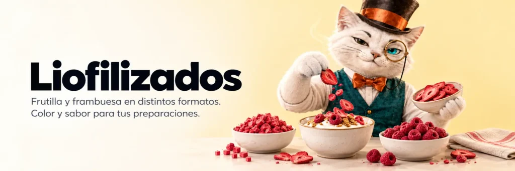 Liofilizados. Frutilla y frambuesa en distintos formatos. Color y sabor para tus preparaciones.